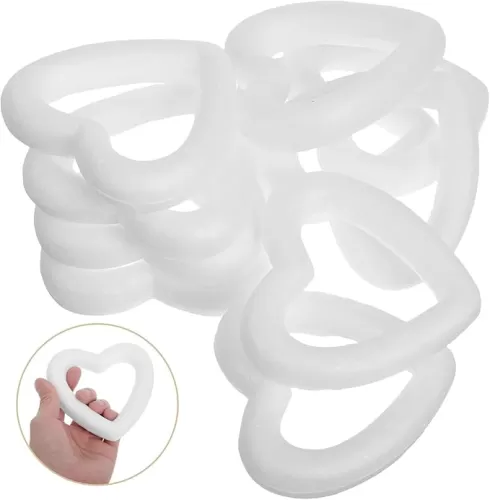 10Pcs White Foam Heart Wreath Forms, 4.33 Inch Heart Shaped Foam for DIY Crafts, Wedding, Party, Home Decorations, Valentines Day Accessories
