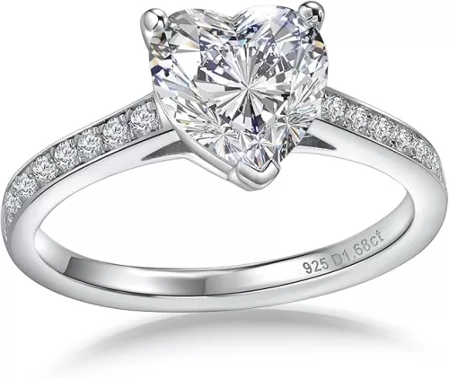 1.2-2.9 Carat Moissanite Rings for Women, D Color VVS Clarity Lab Grown Diamond Ring, 925 Sterling Silver Halo Ring Solitaire Gemstone Enagement Promise Rings, Heart/Princess/Round/Pear Shaped