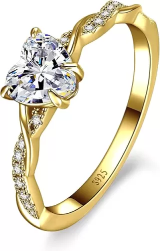 1.25ct Womens Heart Promise Ring, 925 Sterling Silver Heart Cut Created Emerald/Sapphire/Amethyst/Ruby/Cubic Zirconia/Opal Twisted Vine Engagement Ring for Women Size 5-10