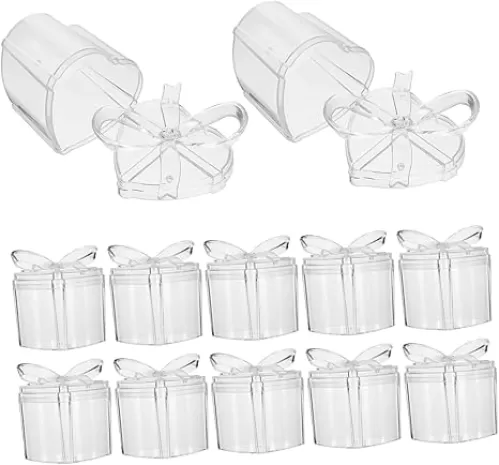 12pcs Heart Shaped Transparent Candy Boxes with Bow Design Durable Treat Containers for Valentine