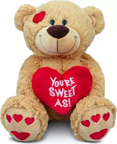 14 Inch I Love You Teddy Bear, Plush Valentines Stuffed Animal with Red Heart Pillow, Sweet Valentines Gift for Her Him Kids Mom Anniversary Birthday