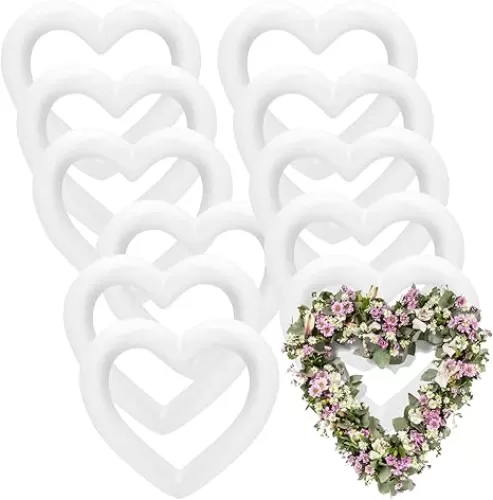 14 PCS 6 Inch Foam Wreath Heart, White Styrofoam Heart Wreath, Heart Shaped Wreath Foam Ring for Crafts, DIY Projects, Wedding, Valentine's Day, Floral Arranging Decoration