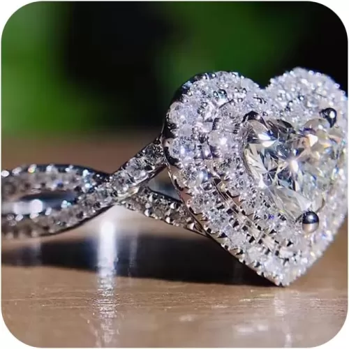 18K White Gold Plated 925 Silver 5A Zircon Stone 925 Silver Engagement Wedding Band Ring for Women Luxury Micro Inlaid Heart-shaped Simulation Diamond Ring(9)