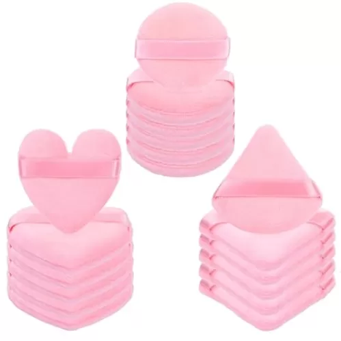 18pcs Powder Puff Round Powder Puff Triangle Heart Shaped Makeup Velour Puff Foundation MakeUp Facial Soft Cotton Powder Puffs For Loose Powder And Wet Dry Cosmetic Foundation, Blender Makeup Tool