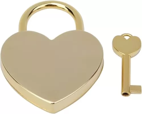1pcs Heart Shaped Padlock, 1.8 x 2.3in Mini Lock with Keys Height Polished Metal Locks for Luggage Handbag Diary Book Jewelry Box(Imitation Gold)