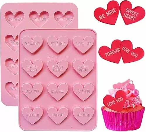2 Pack Conversation Heart Molds, Silicone Heart Molds, 12 Cavity Heart Shaped Chocolate Molds, Heart Shaped Silicone Mold For Chocolate, Baking, Candy, Candles