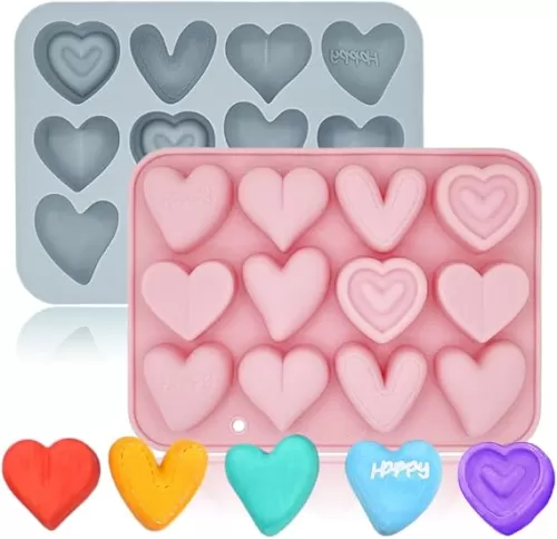 2 Pack Heart Shaped Chocolate Molds Silicone, 12 Cavity 3D Valentine