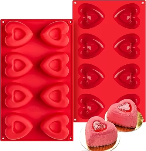 2 Pack Heart Silicone Chocolate Molds, 8-Cavity Dimpled Heart Shaped Muffin Baking Pan for Cake Pop, Cheesecake, Mousse, Pudding