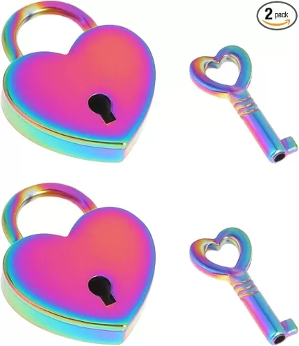 2 Pack Mini Heart Shaped Padlock with Key, Small Metal Heart Shaped Padlock, Mini Padlocks with Key Notebook Heart Locks Colorful Padlock for Necklace, Diary Book Padlock, Jewelry Box, Storage Box