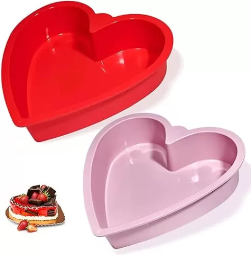 2 Pack Silicone Heart Shaped Cake Pans, 9 Inch Jello Molds Nonstick for Baking, Cheesecake Tray for Valentine