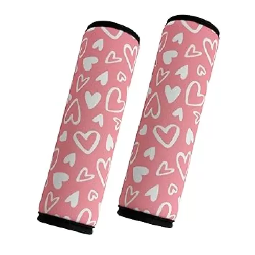 2 Pack VegaPunkLab Seat Straps Shoulder Pads for Kids - Seat Belt Cover Pad, Perfect for Car Booster Seats, Strollers, High Chair, Backpacks, and More, Pink Heart