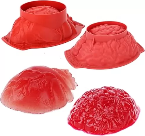 2 Pcs Brain Jello Mold Silicone Human Heart Mold Halloween Jello Molds 3D Brain Gelatin Mold Halloween Cake Pan Realistic Human Organ Molds for Candy Chocolate Jelly or Pudding