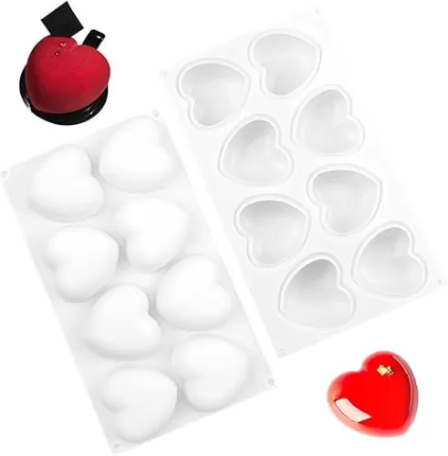 2 Pcs Heart Shaped Molds, 8 Cavities Each, Silicone, Heart Shape, White