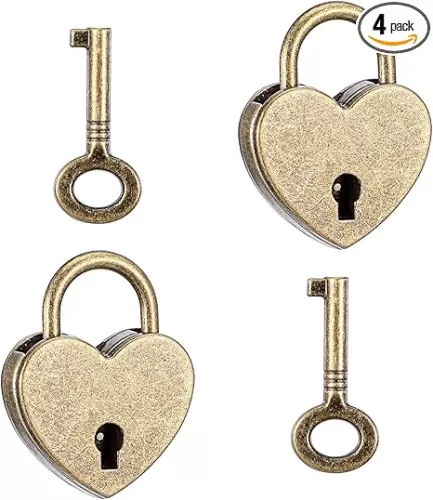 2 Pcs Heart Shaped Padlock, Mini Antique Padlock with Key Vintage Bronze Metal Lock for Jewelry Box Diary Book Handbag Storage Box Suitcase Decorative Lock Luggage