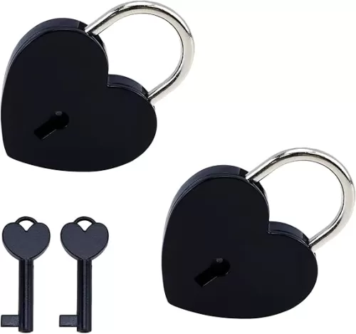 2 PCS Padlock with Keys, Heart Shaped Lock Mini Lock for Jewelry Box Storage Box Diary Book, Black