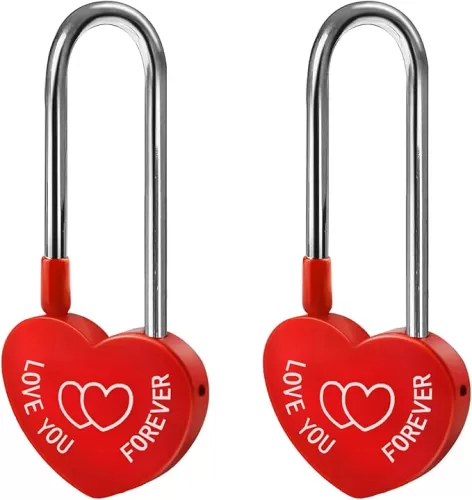 2 PCS Red 3.5" 50mm Love Padlock Single Heart Lock, Love-You-Forever Metal Aluminum Padlock for Lovelock Bridge, Wedding & Anniversary(Keyless)
