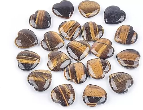 20 pcs Natural Tiger's Eye Stone 30mm Heart Pocket Stone, Healing Crystal Chakra Reiki Balancing