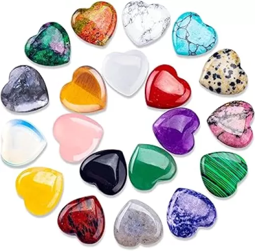 20PCS Natural Heart Crystals Love Shaped Pocket Polished Stones Heart Healing Crystal Stones for Gifts Chakra Reiki Yoga Meditation Relief Anxiety Stress(Assorted)