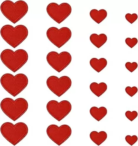 24 PCS Heart Iron on Patches 4 Sizes Heart Patches for Clothes Applique Valentines Iron on Patch Hearts Shape Mini Sew on Patch for Jackets Backpacks Dress Hat DIY(Red)