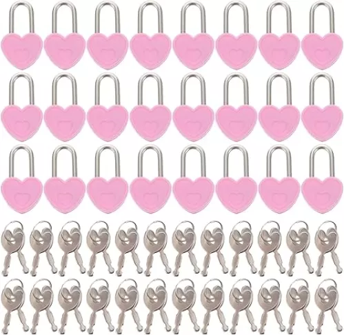 24pcs Heart Shaped Padlocks Keys Padlock Diary Books Jewelry Boxes Luggage Decor
