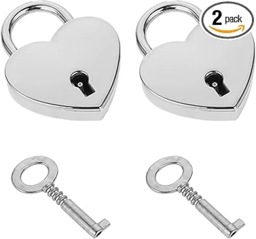 2Pack Mini Heart Shaped Padlock with Key, Metal Heart Shaped Padlock Small Diary Lock, Mini Padlocks with Key Notebook Heart Locks Silver Padlock for Necklace, Book Padlock, Storage Box, Jewelry Box