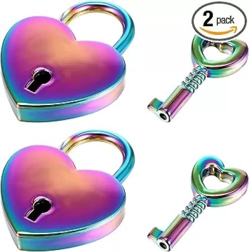 2PCS Heart Padlock with Keys Metal Love Lock for Couples Vintage Romantic Gift for Valentine's Day Anniversary, Cute Travel Lock (Colorful)