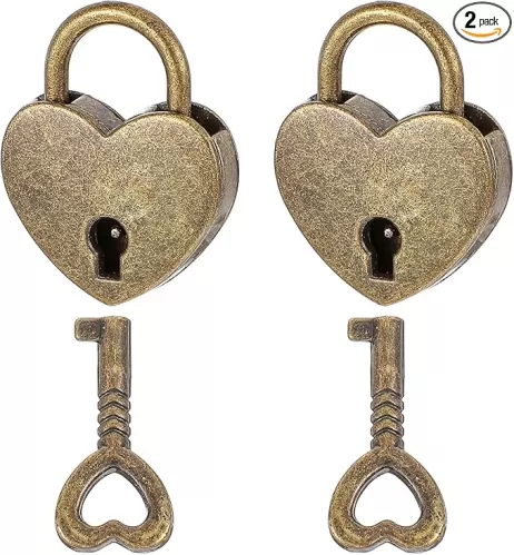 2pcs Heart Shaped Lock Bronze Heart Shaped Padlock Mini Vintage Locks with Key Small Metal Heart Shaped Padlock Archaize Style Vintage Lock and Key for Jewelry Box Diary Book Handbag Storage Box