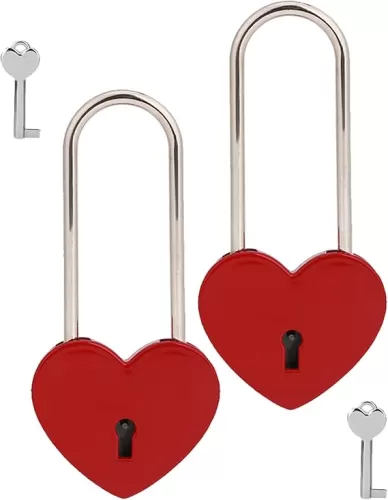 2pcs Love Lock 3.5” 50mm Heart Padlock Matte Red Single Heart Wish Lock Love Padlock with Key for Bridge, Lovers, Wedding, Anniversary, Travel Present