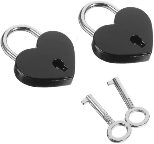 2Pcs Mini Heart Shaped Padlock Love Lock for Bag Notebook Journal Cabinet, with Key Keyed Padlocks Hardware (39×30mm/1.53"×1.18") (Black)