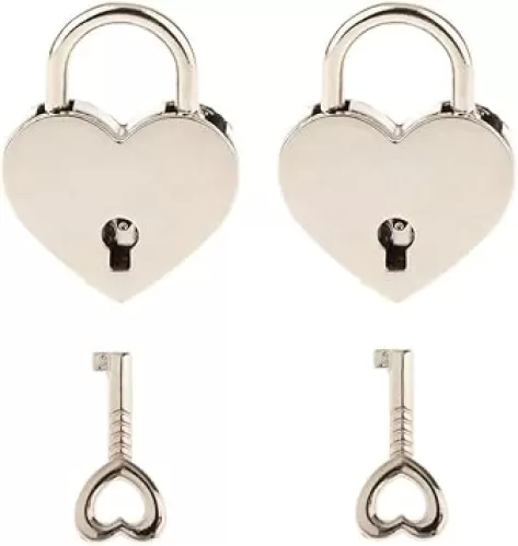 2Pcs Mini Metal Heart Shaped Padlock with Key for Jewelry Box Luggage Diary Book Drawer Locke Wedding Storage Box Silver Color