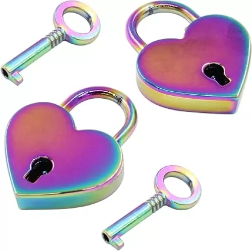 2Pcs Small Heart Padlock with Keys, Mini Padlock Heart Shaped Lock Colorful Padlock for Notebook, Diary Book, Jewelry Box, Srorage Box, Locker, Mini Bag