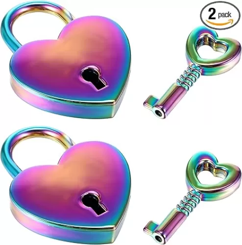 2Pcs Small Heart Shaped Locks with Key, Mabor Mini Metal Heart Padlock Colorful Personalized Love Padlock for Diary Book Jewelry Box Srorage Box Locker Decor Suitcase/Luggage