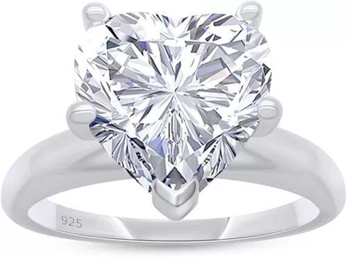 3 Carat Heart Shape Lab Created Moissanite Diamond Solitaire Engagement Ring In 14K Gold Plated 925 Sterling Silver Jewelry (VVS1 Clarity, 3.00 Cttw)
