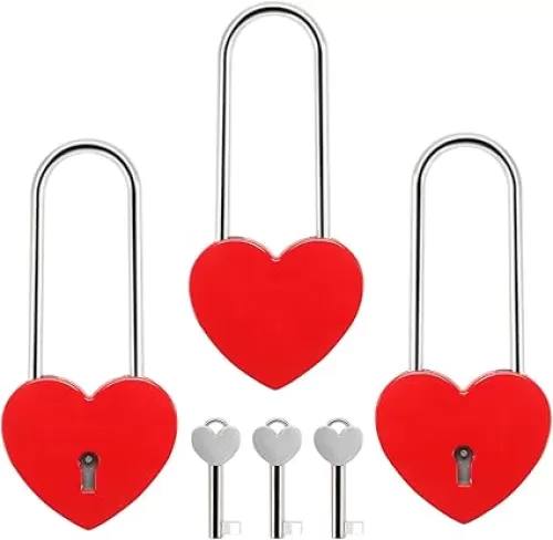 3 PCS Heart Lock Love Lock for Bridge Padlock with Keys for Lovers Valentines Day Gift Decorations Small Cute Red Heart Shaped Locks for Diary Book Jewelry Box Locker Suitcase Luggage