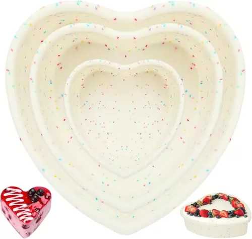3 Pieces Silicone Heart Cake Pan, 5 8 10 inches Heart Shaped Cake Pan Nonstick Cheesecake Mold Reusable Food Grade Silicone Baking Mold for Baking Brownie Valentine Mother Wedding Birthday Day, Cream
