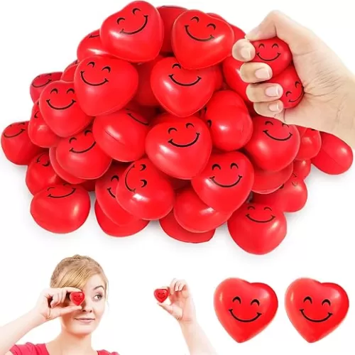 30Pcs Heart Stress Balls,Mini 1.5" Smiley Face Balls,Squeeze Stress Relief Heart Shaped Toys for Gifts,Kids,Party Favors,Present Fillers,Children Prizes