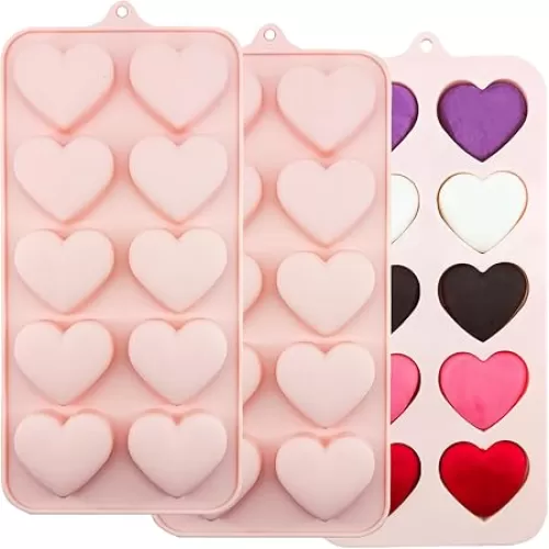 3Pcs Heart Mold Chocolate Mold for Valentine's Day, Heart Shape Candy Molds Valentines Mold Biscuits Mold Silicone Baking Mold Jelly Soap Pudding Dessert Molds for Wedding Party Cake Decor