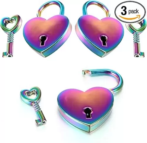 3Pcs Small Heart Shaped Locks with Key, Mabor Mini Metal Heart Padlock Colorful Personalized Love Padlock for Diary Book Jewelry Box Storage/Locker Suitcase/Luggage Decor