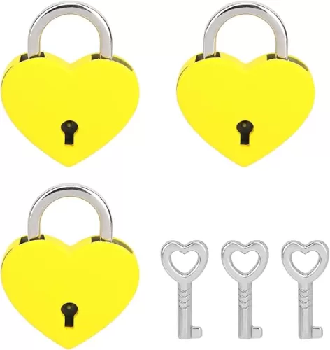 3PCS Yellow Mini Heart Shaped Lock Small Cute Padlocks with Key for Jewelry Box, Diary, Handbag, Makeup Bag