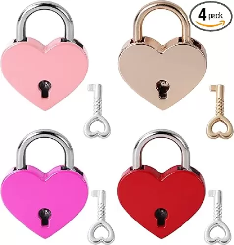 4 Pcs Diary Mini Heart Lock Set - Small Love Locks for Diary Book Storage Box, Jewelry Locker Decor, Valentine Gift (Multicolor)