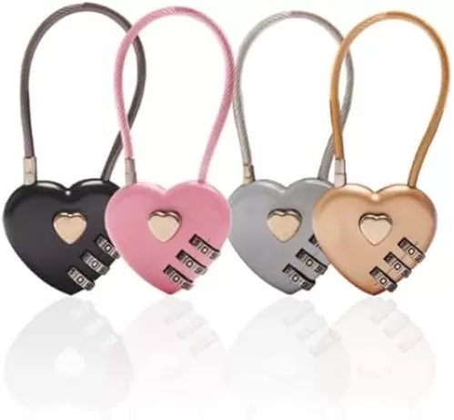 4 Pcs Heart Padlock Small Metal Heart Shaped Padlock Mini Code Lock for Jewelry Storage Box Diary Book, Mix
