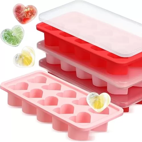 4 Pcs Heart Shaped Ice Cube Trays with Lids, 1.5 Inch Large 40 Holes Silicone Heart Cube Molds for Whiskey, Cocktail, Fun Shapes Ice Cubes, Chocolate, Candle, Candy