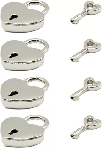 4 Pcs Heart Shaped Padlock Antique Mini Padlock Retro Style Box Lock with Key for Jewelry Box Small Wooden Box(Silver)