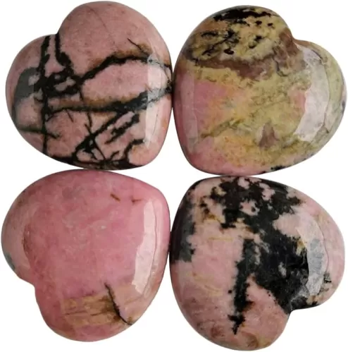 4 Pcs Natural Rhodonite Love Heart Palm Stone Reiki Balancing Worry Stone(1 Inch)
