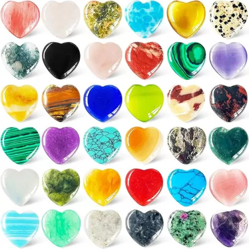 40 Pcs Natural Heart Crystals, Heart Shaped Pocket Polished Healing Stones for Women Men 0.8 inch Valentine Gifts