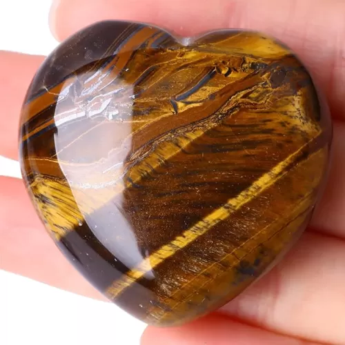 40mm Natural Tiger Eye Large Heart Stones Healing Crystals Gemstones Gifts Heart Shaped Rocks for Home Decor Reiki Meditation Women