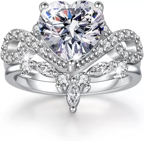 4CT Heart Engagement Rings for Women 925 Sterling Silver Promise Rings for Her 5A CZ Cubic Zircon Statement Wedding Rings Set for Women Christmas Mom Valentine's Day Gifts