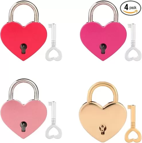 4PCS Mini Heart Locks with Keys, Small Diary Padlock, Small Heart Lock with Key, Colorful Personalized Love Padlock Smal Love Locks for Diary Book Storage Box, Jewelry Locker Decor, Valentine Gift