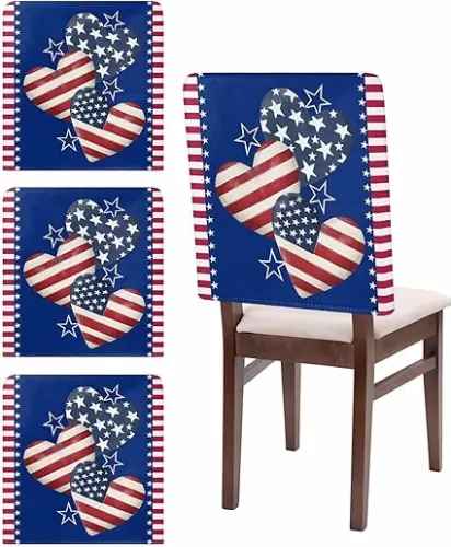 4th of July Chair Covers Set of 4 Patriotic Love Chair Slipcover Protector Stretch Chair Covers Red White and Blue Star Stripes Independence Day Chair Back Covers for Dining Chairs Kitchen Party