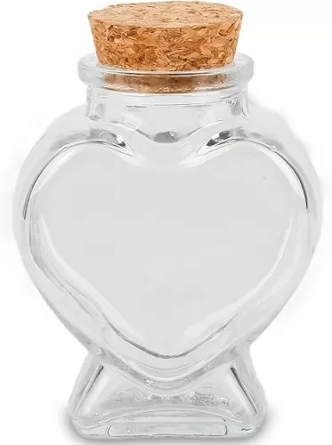 50ml 1Pcs Empty Clear Glass Heart-Shaped Bottles Decorative, Glass Bottle with Cork Stopper for Wedding and DIY Art Craft